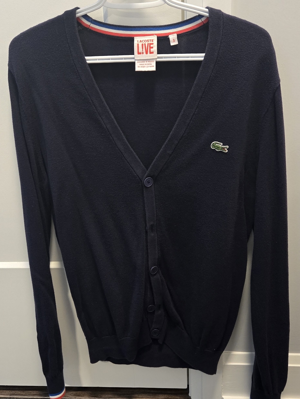 Lacoste LIVE Men's Navy Button-Front Cardigan with Green Crocodile Logo